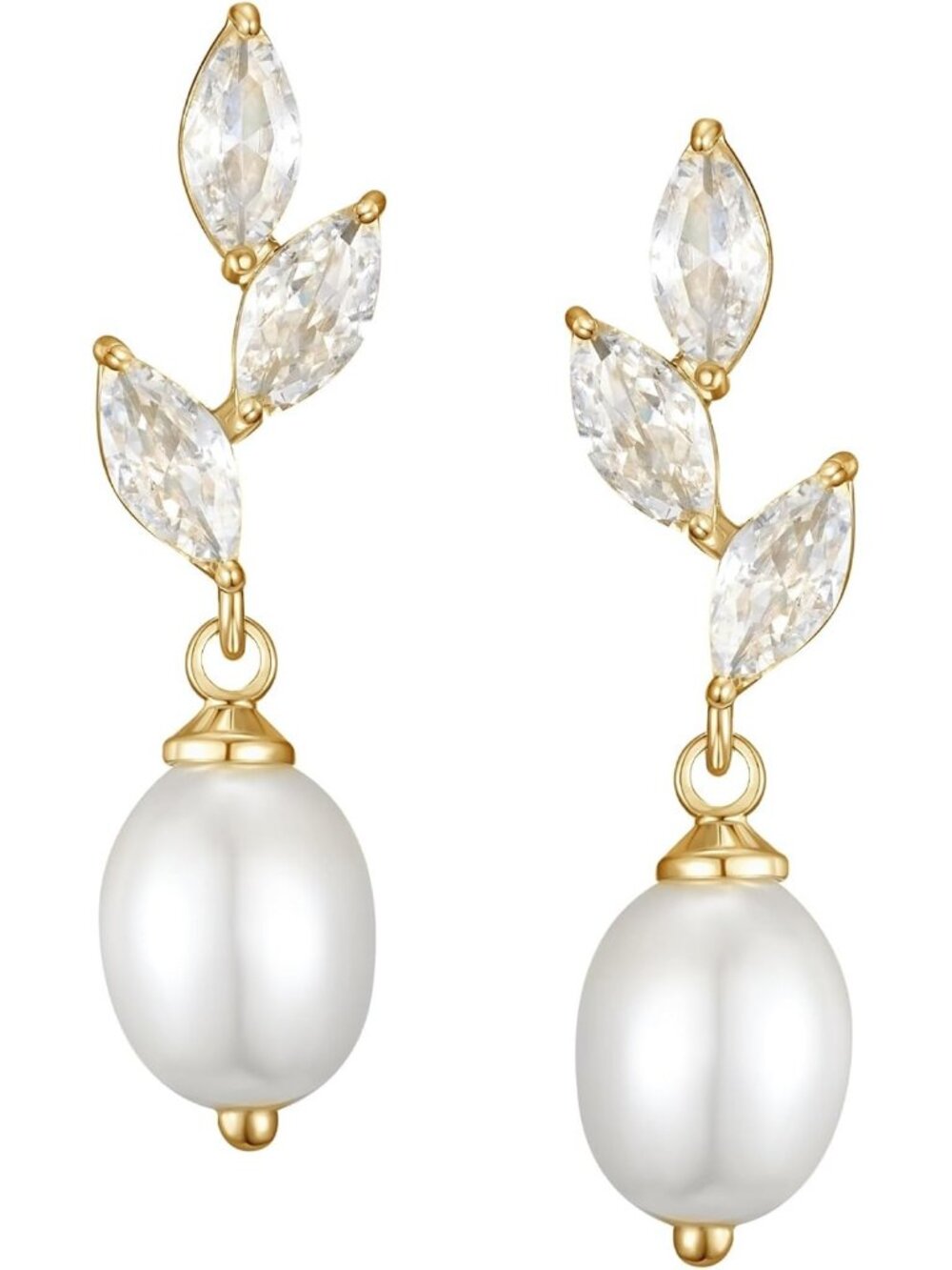 Women Gold Tone Pearl Drop Earrings Crystal Rhinestone Leaf Dangle Party Jewelry